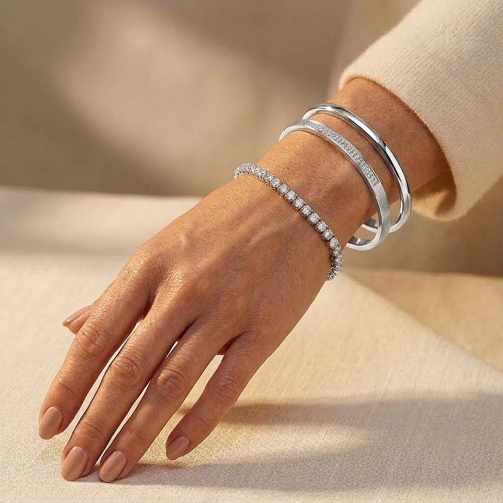Luxuriant - Lab Grown Diamond (SI-G-H) Tennis Bracelet (Size - 7.5) with GB Lock Box in Rhodium Overlay Sterling Silver 3.10 Ct.