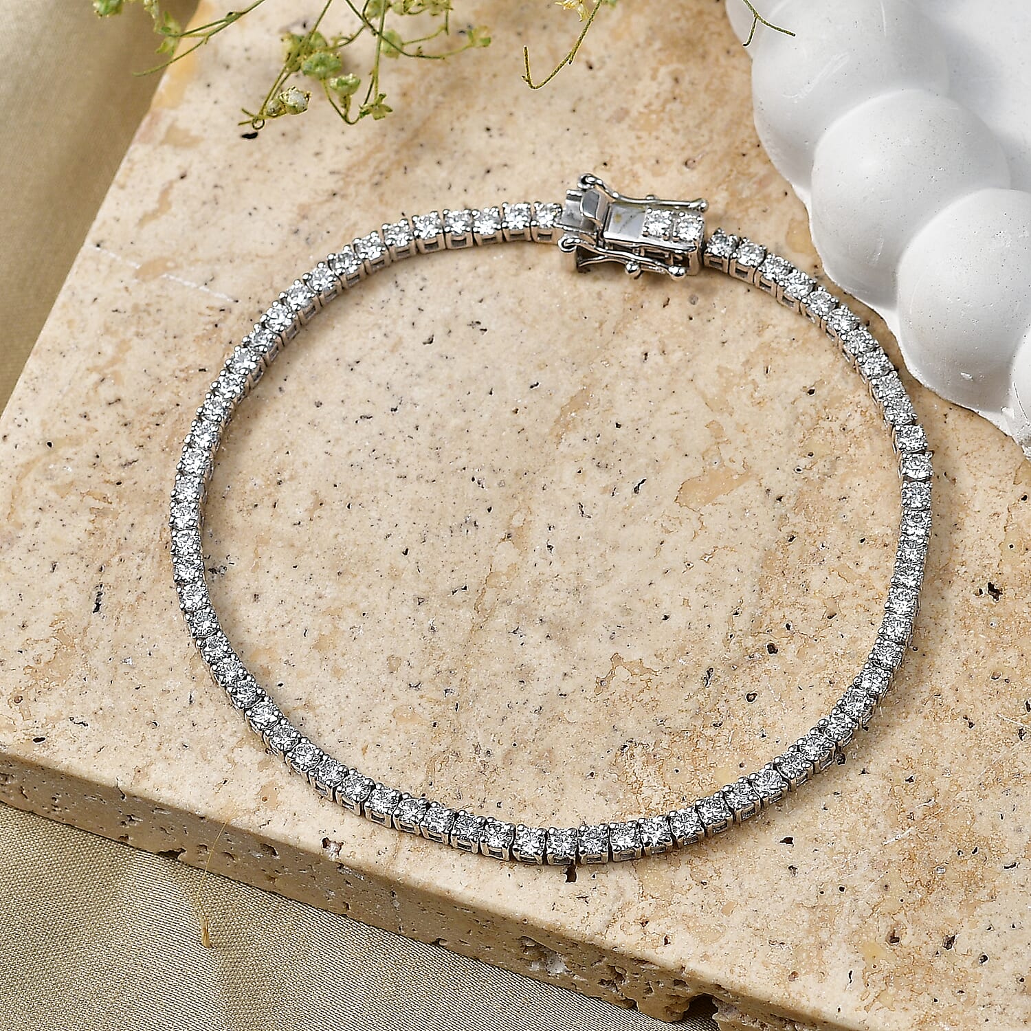 Luxuriant - Lab Grown Diamond (SI-G-H) Tennis Bracelet (Size - 7.5) with GB Lock Box in Rhodium Overlay Sterling Silver 4.26 Ct.
