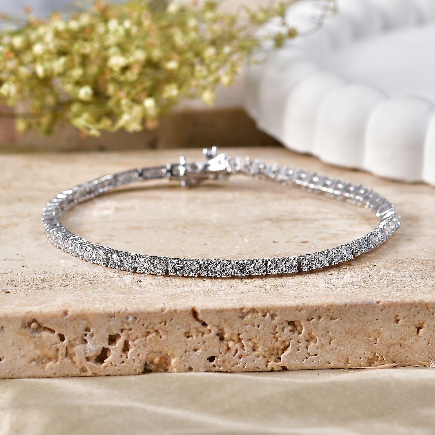 Luxuriant - Lab Grown Diamond (SI-G-H) Tennis Bracelet (Size - 7.5) with GB Lock Box in Rhodium Overlay Sterling Silver 5.30 Ct.