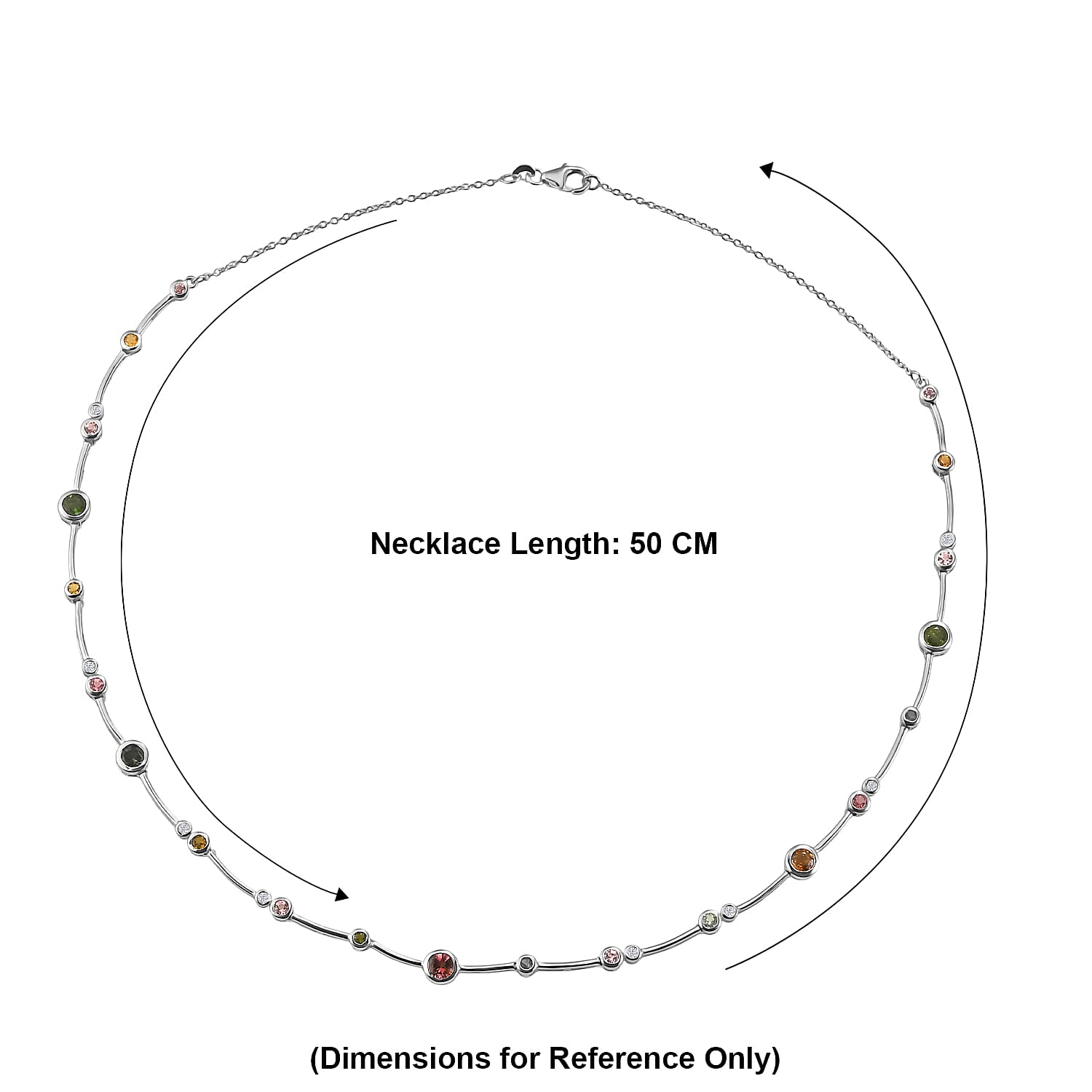 D'Joy - Multi-Tourmaline & White Zircon Necklace (Size - 20) with Lobster Clasp in Rhodium Overlay Sterling Silver 4.90 Ct, Silver Wt. 11.46 Gms