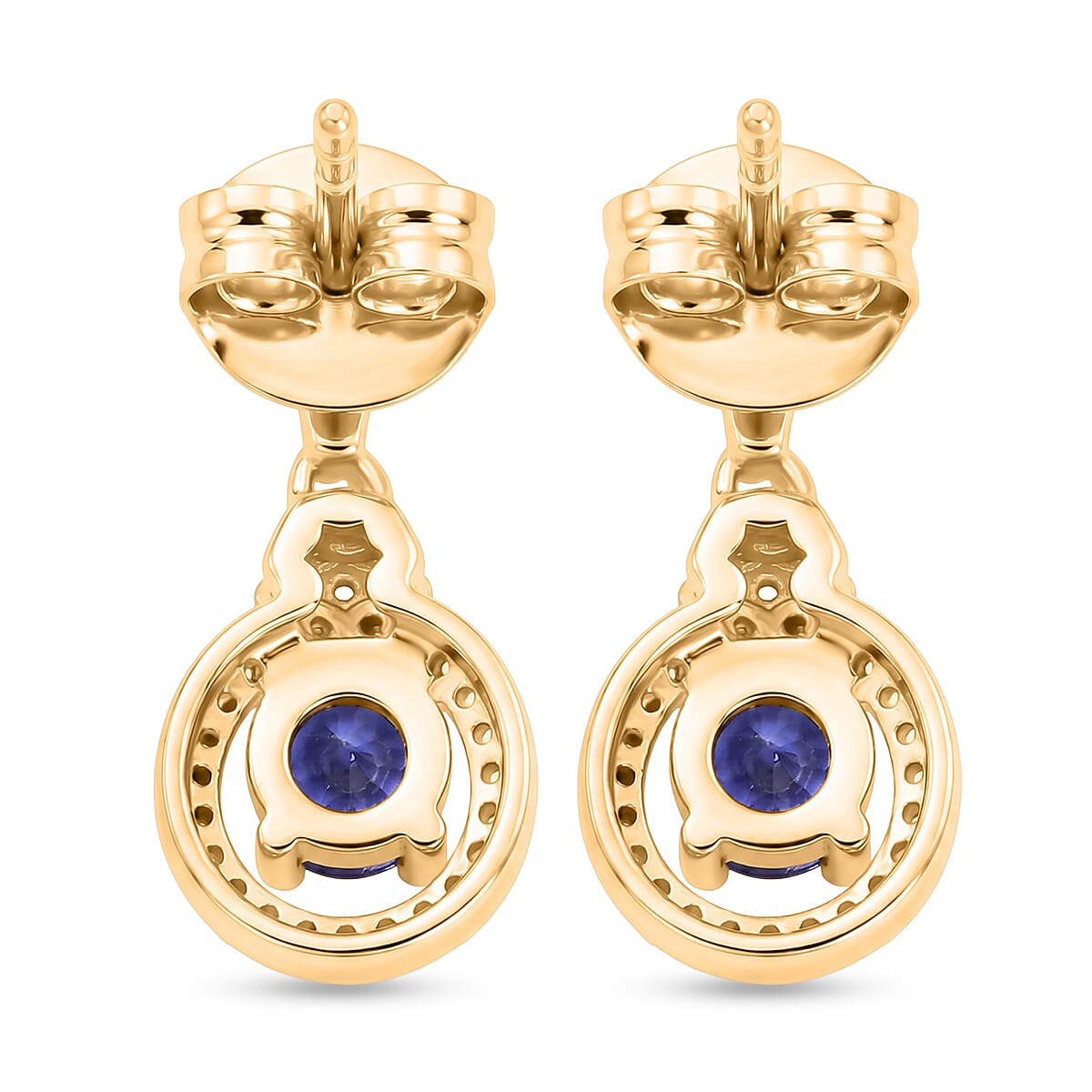 D'Joy - Tanzanite & White Zircon Dangling Earring with Push Post in 18K Vermeil Yellow Gold Plated Sterling Silver 1.00 Ct.