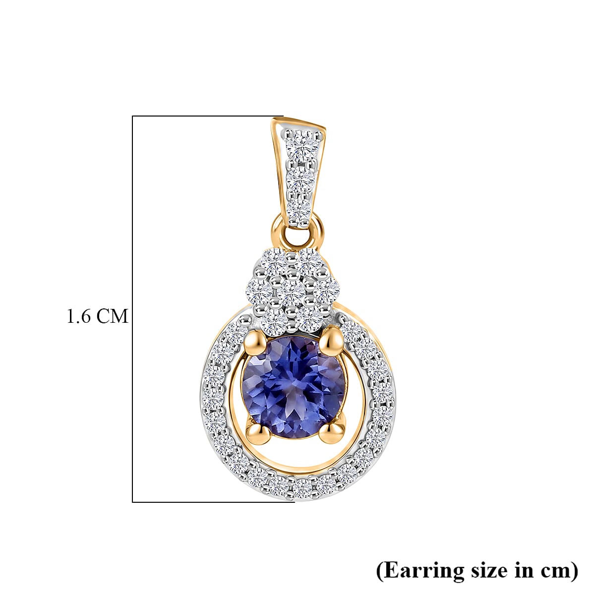 D'Joy - Tanzanite & White Zircon Dangling Earring with Push Post in 18K Vermeil Yellow Gold Plated Sterling Silver 1.00 Ct.