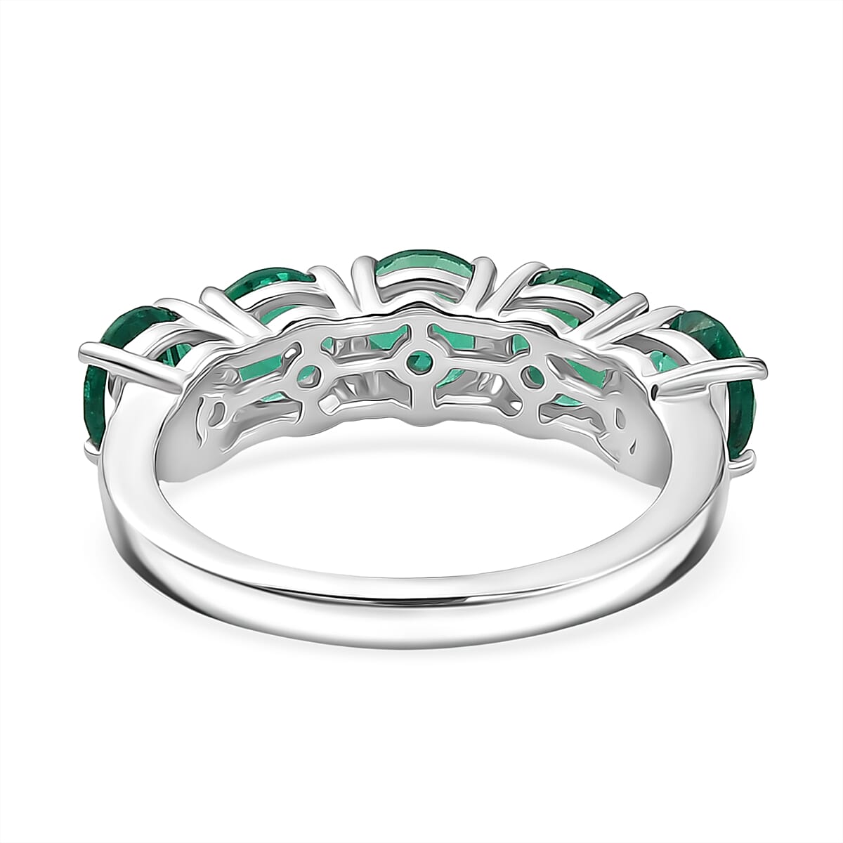 Luxuriant - AAA Lab Grown Columbian Emerald 5 Stone Ring in Rhodium Overlay Sterling Silver 2.40 Ct.