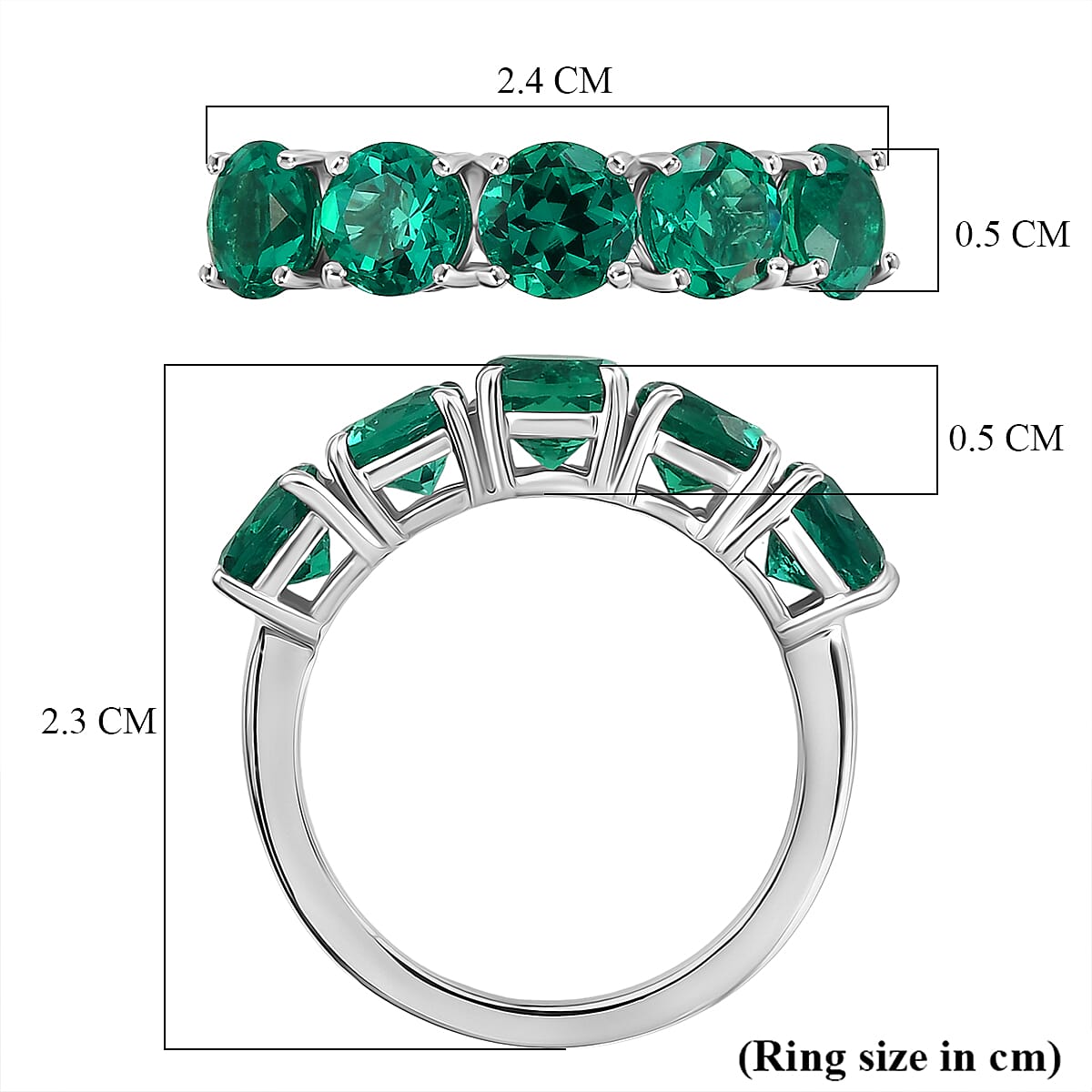 Luxuriant - AAA Lab Grown Columbian Emerald 5 Stone Ring in Rhodium Overlay Sterling Silver 2.40 Ct.