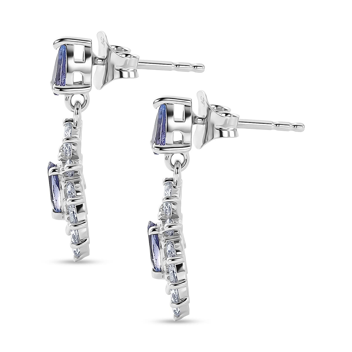 D'Joy - Tanzanite & Moissanite Dangling Earring in Rhodium Overlay Sterling Silver 1.12 Ct.