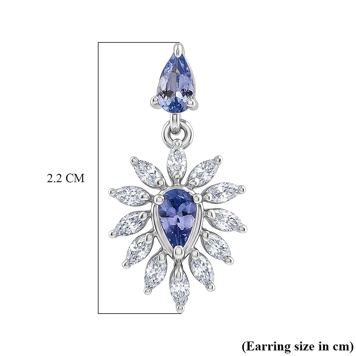 D'Joy - Tanzanite & Moissanite Dangling Earring in Rhodium Overlay Sterling Silver 1.12 Ct.