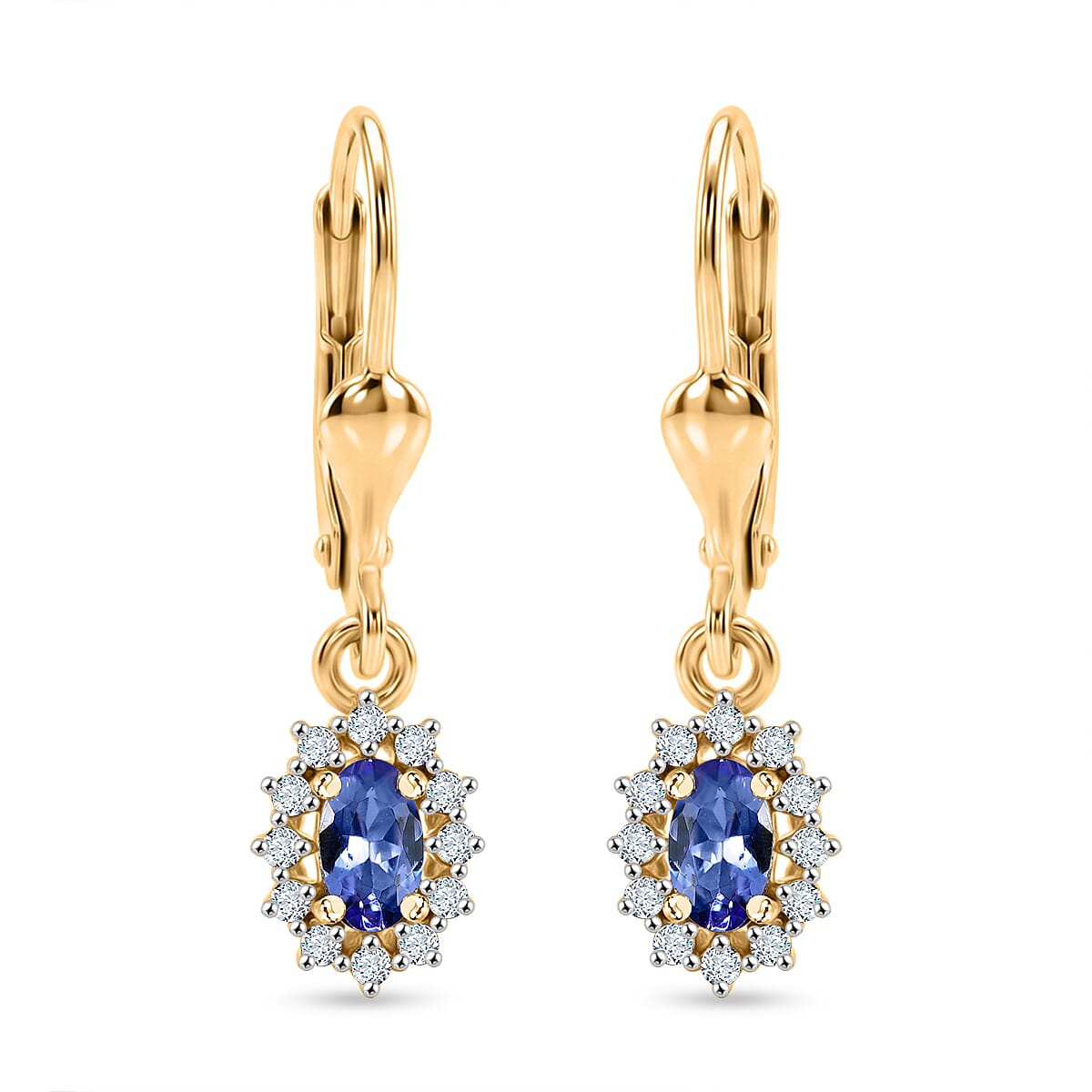 D'Joy - Tanzanite & White Zircon Living Creature Halo Earring with Lever Back in 18K Vermeil Yellow Gold Plated Sterling Silver