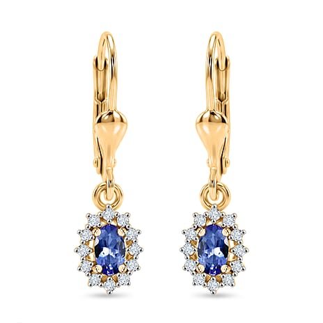 D'Joy - Tanzanite & White Zircon Living Creature Halo Earring with Lever Back in 18K Vermeil Yellow Gold Plated Sterling Silver