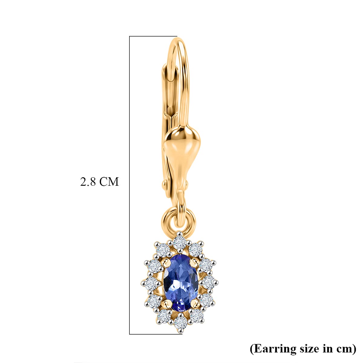 D'Joy - Tanzanite & White Zircon Living Creature Halo Earring with Lever Back in 18K Vermeil Yellow Gold Plated Sterling Silver