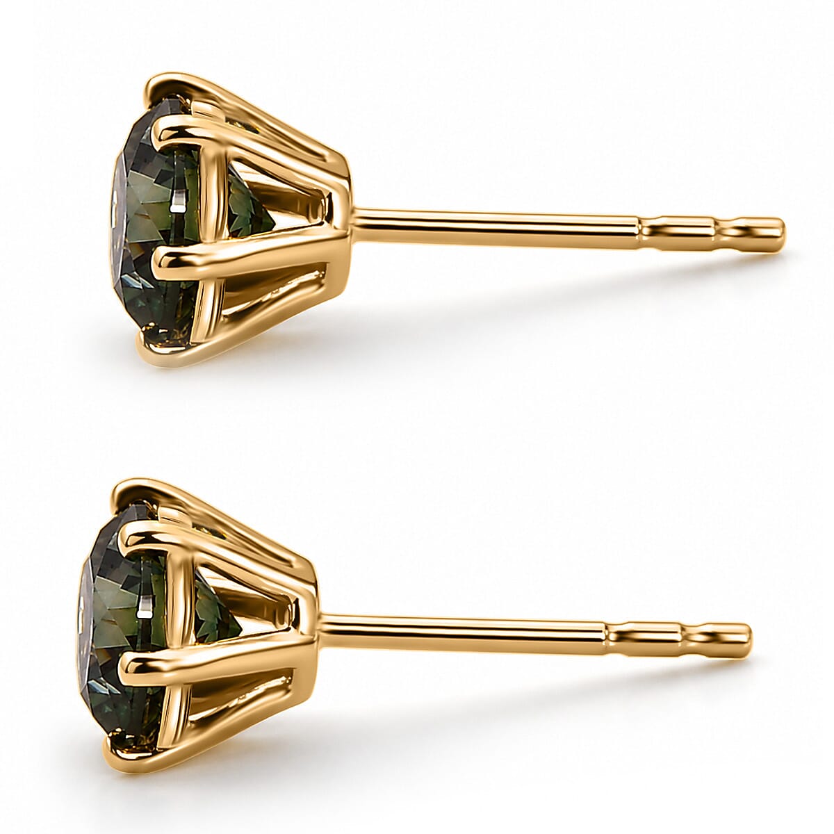 Luxuriant - 9K Yellow Gold SGL Certified Lab Grown Green Diamond (SI-G-H) Solitaire Stud Push Post Earring 2.06 Ct.