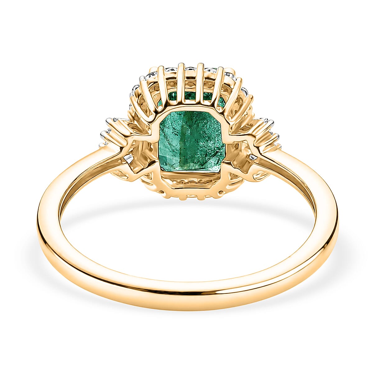9K Yellow Gold AAA Zambian Emerald, White Diamond Halo Ring, Gold Wt.1.89 Gms  1.786  Ct.