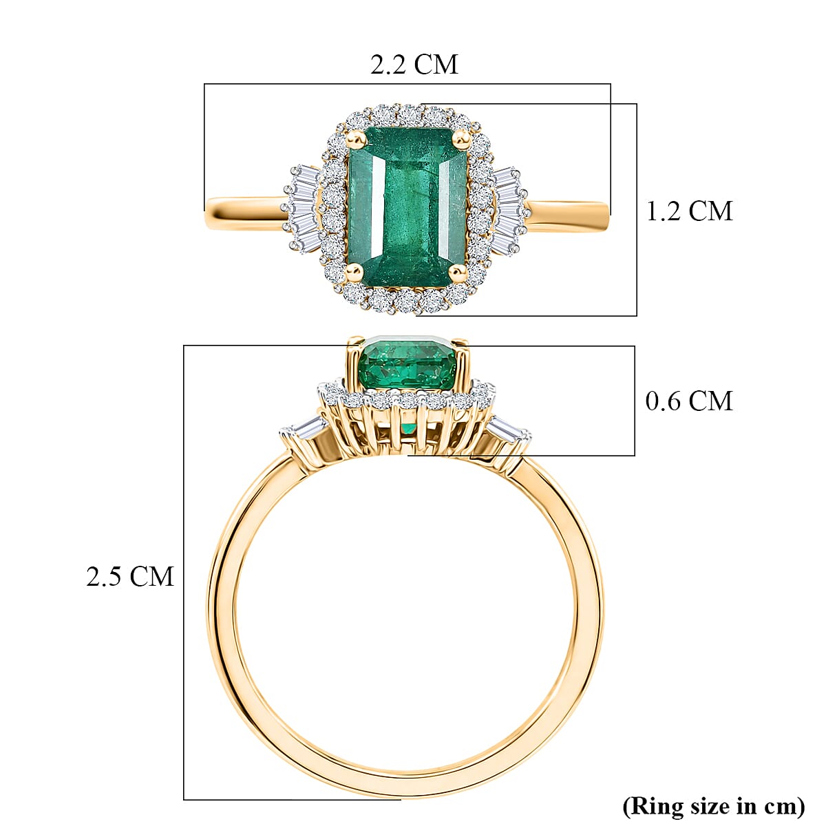 9K Yellow Gold AAA Zambian Emerald, White Diamond Halo Ring, Gold Wt.1.89 Gms  1.786  Ct.