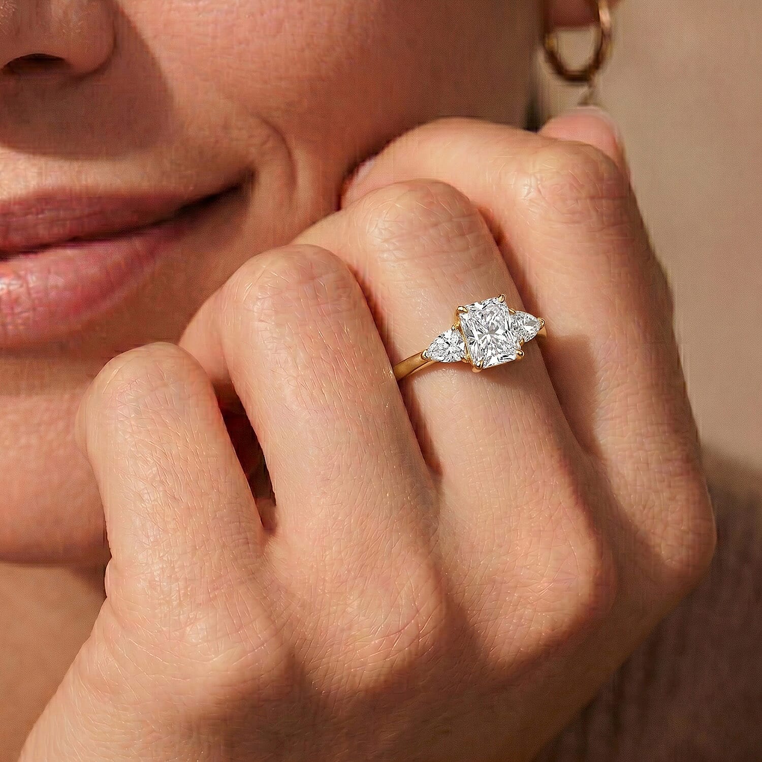 Luxuriant - 9K Yellow Gold IGI Certified Lab Grown Diamond (VS-E-F) Trilogy Ring 2.00 Ct.