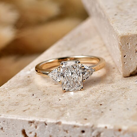 Luxuriant - 9K Yellow Gold IGI Certified Lab Grown Diamond (VS-E-F) Trilogy Ring 2.00 Ct.