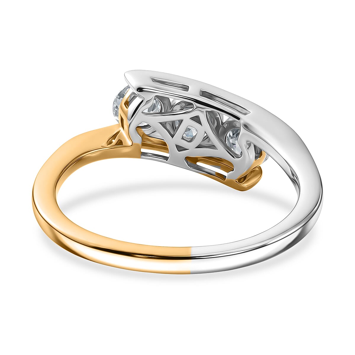 D'Joy - Moissanite Trilogy Ring in Yellow Gold Plated & Platinum Overlay Sterling Silver