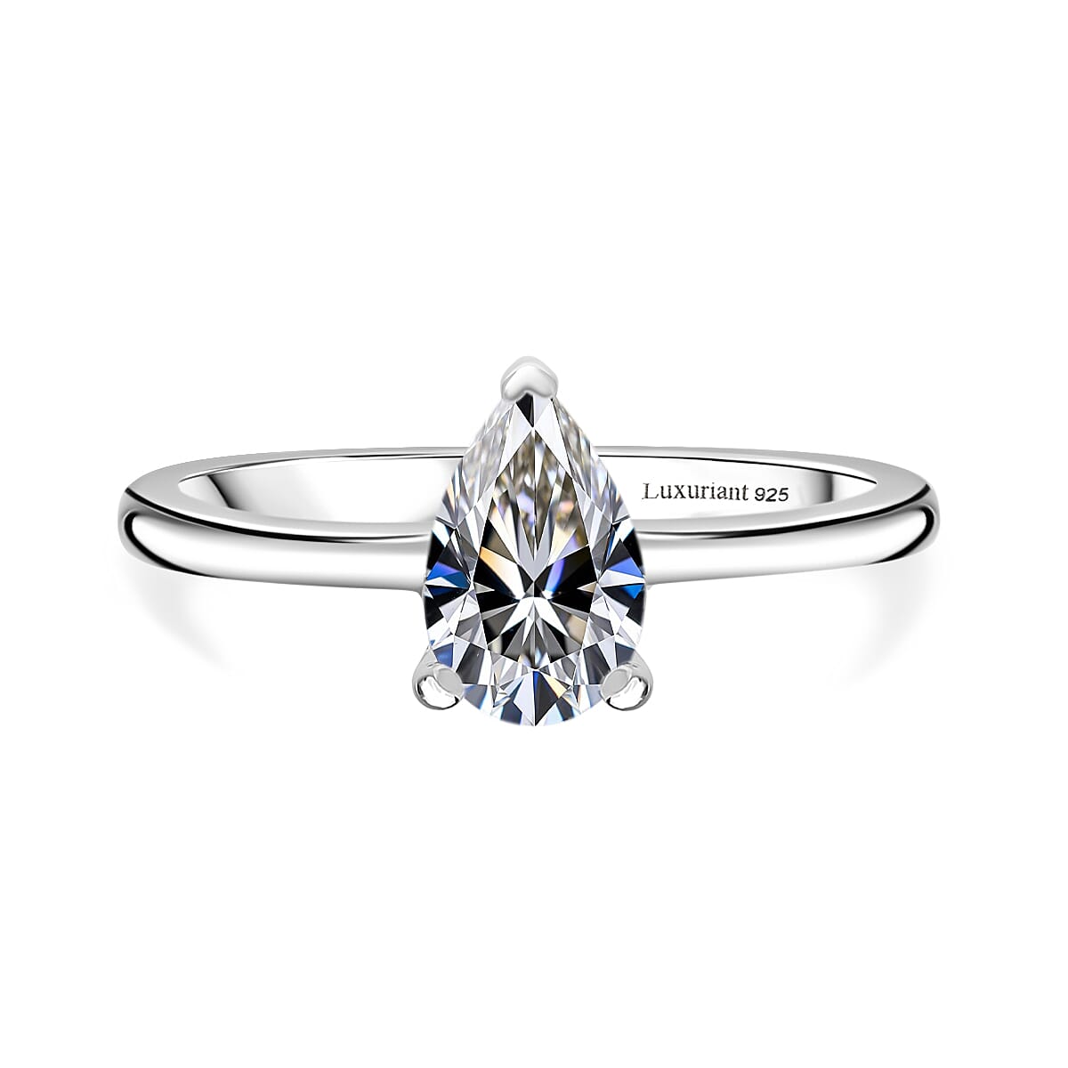 Luxuriant - Lab Grown Diamond (SI-G-H) Pear Cut Solitaire Ring in Rhodium Overlay Sterling Silver 1.00 Ct.