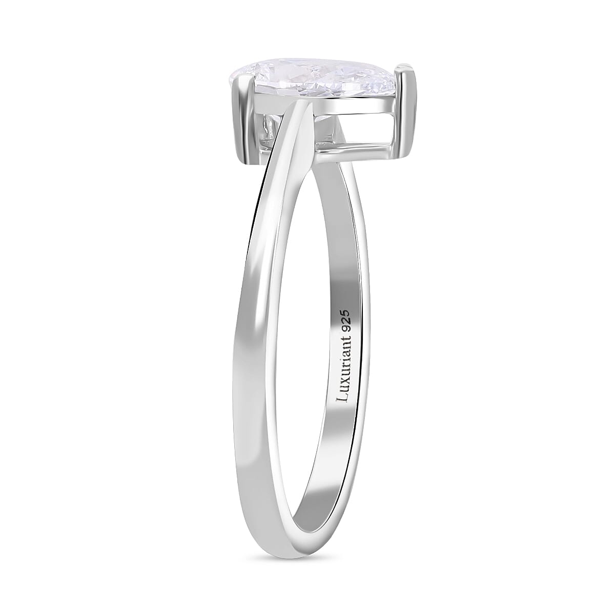 Luxuriant - Lab Grown Diamond (SI-G-H) Pear Cut Solitaire Ring in Rhodium Overlay Sterling Silver 1.00 Ct.