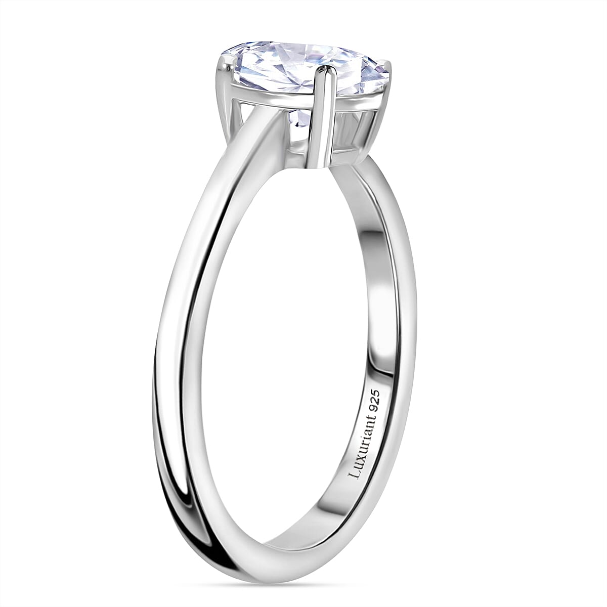 Luxuriant - Lab Grown Diamond (SI-G-H) Oval Cut Solitaire Ring in Rhodium Overlay Sterling Silver 1.00 Ct.