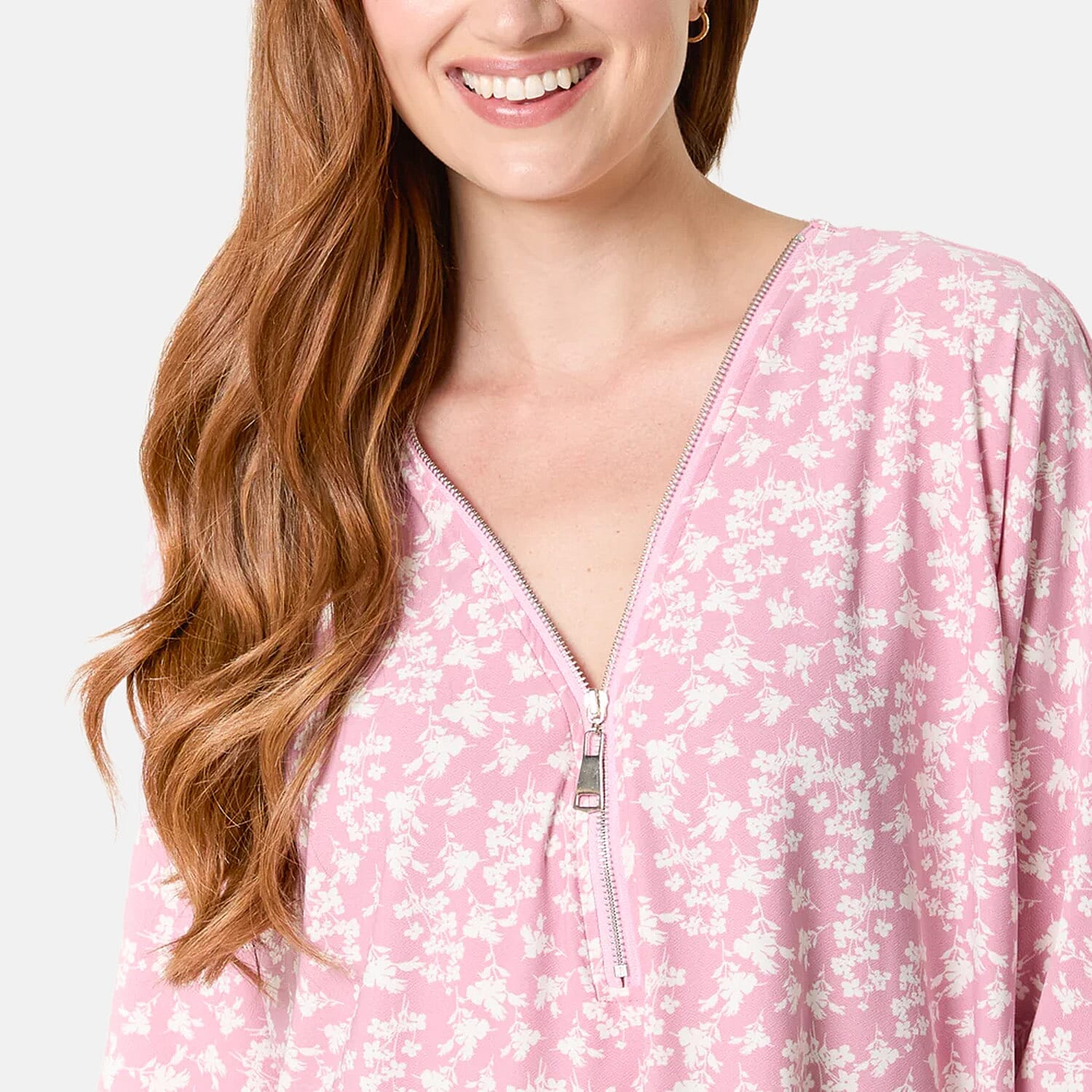 Misumi Blossom Print Front Zip Top (One Size) - Pink