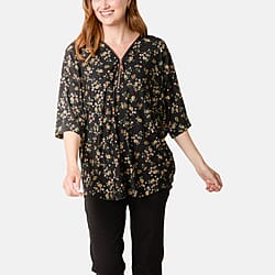 Misumi Daisy Floral Print Front Zip Top (One Size) - Black