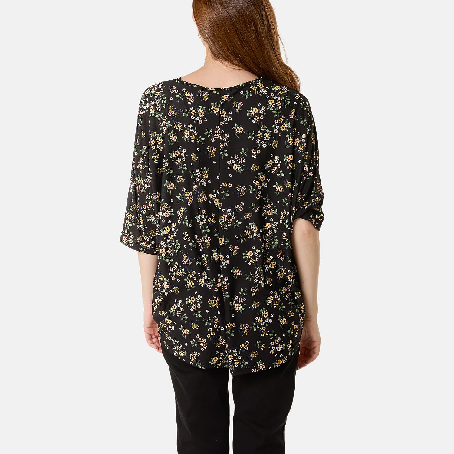 Misumi Daisy Floral Print Front Zip Top (One Size) - Black