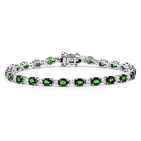 D'Joy Natural Chrome Diopside, White Zircon Tennis Bracelet 1 Row (Size - 7.5) in Rhodium OverlaySterling Silver, Silver Wt.9 Gms  10.902  Ct.