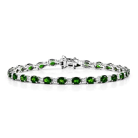 D'Joy - Natural Chrome Diopside & White Zircon Tennis Bracelet (Size - 8) with GB Lock Box in Rhodium Overlay Sterling Silver 11.85 Ct.