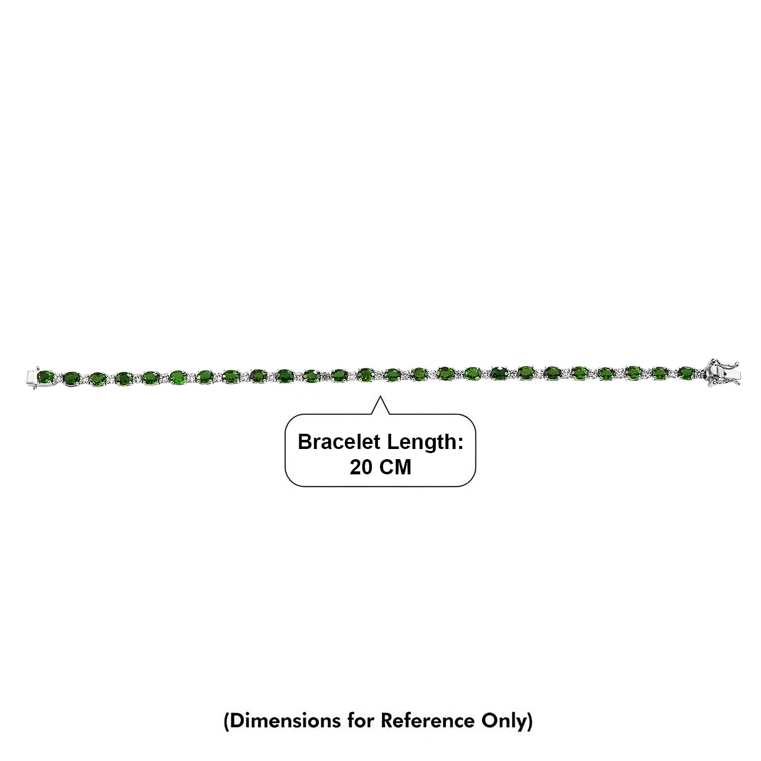 D'Joy - Natural Chrome Diopside & White Zircon Tennis Bracelet (Size - 8) with GB Lock Box in Rhodium Overlay Sterling Silver 11.85 Ct.