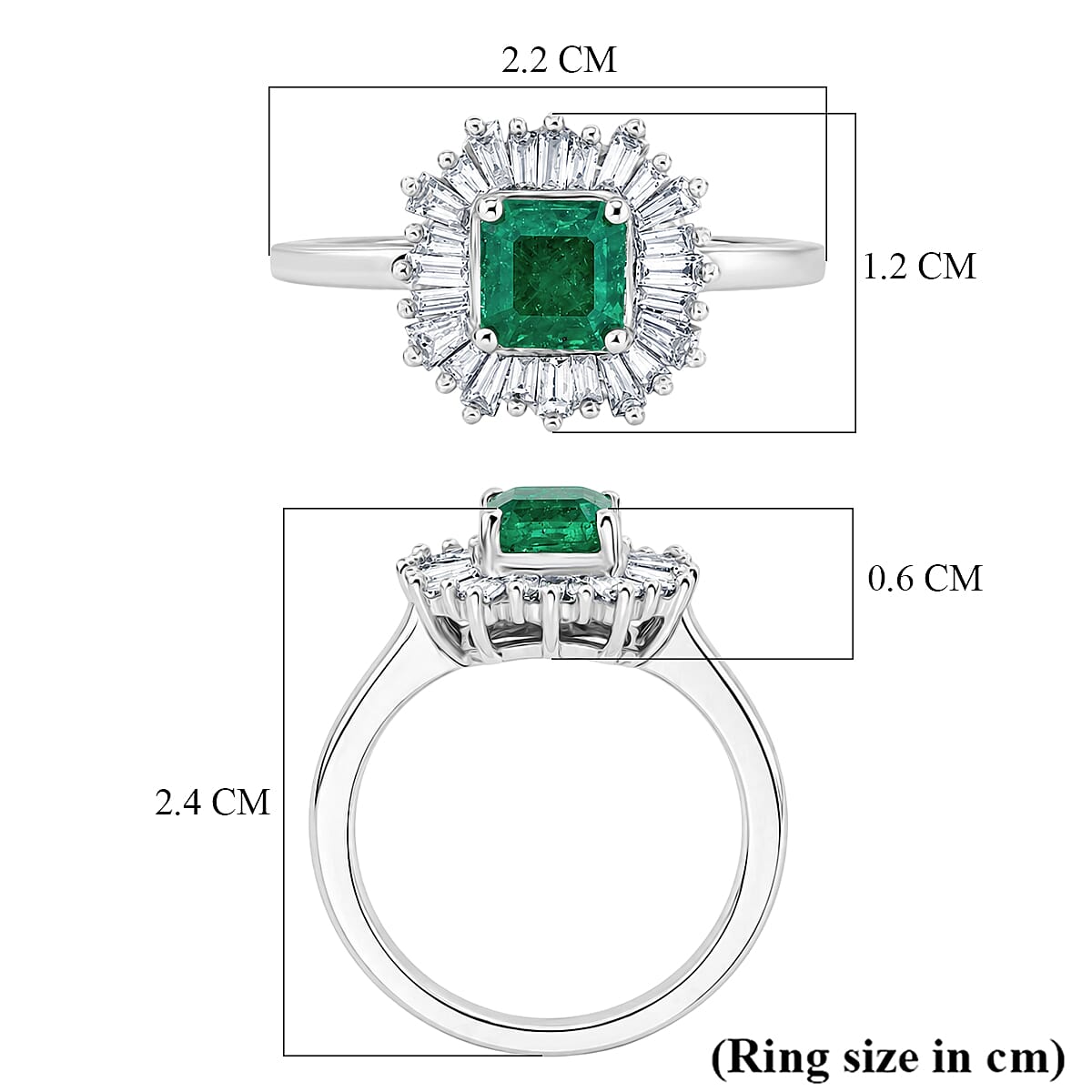 Luxuriant - AAA Zambian Emerald & Lab Grown Diamond (SI-G-H) Halo Ring in Rhodium Overlay Sterling Silver 1.00 Ct.