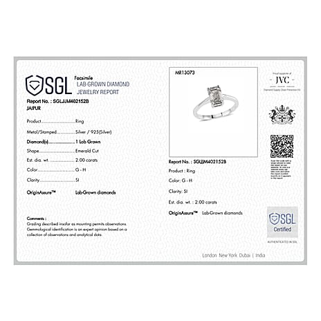 Luxuriant - SGL Certified Lab Grown Diamond (SI-G-H) Ring in 18K Vermeil Yellow Gold Plated Sterling Silver 2.00 Ct