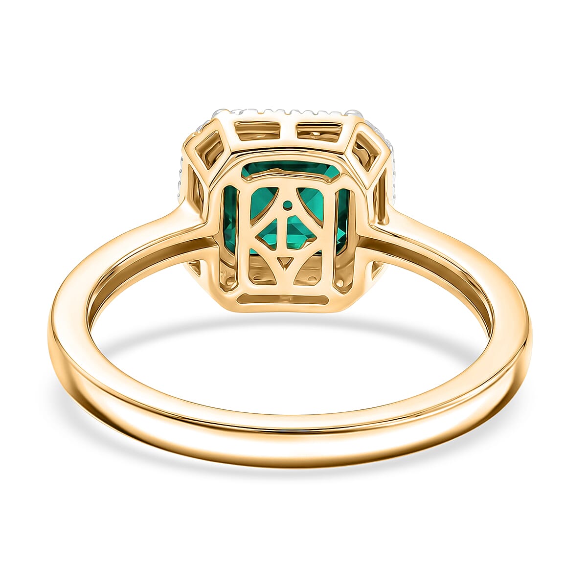 Luxuriant - Lab Grown Emerald & Lab Grown Diamond (SI-G-H) Halo Ring in 18K Vermeil Yellow Gold Plated Sterling Silver 1.60 Ct.