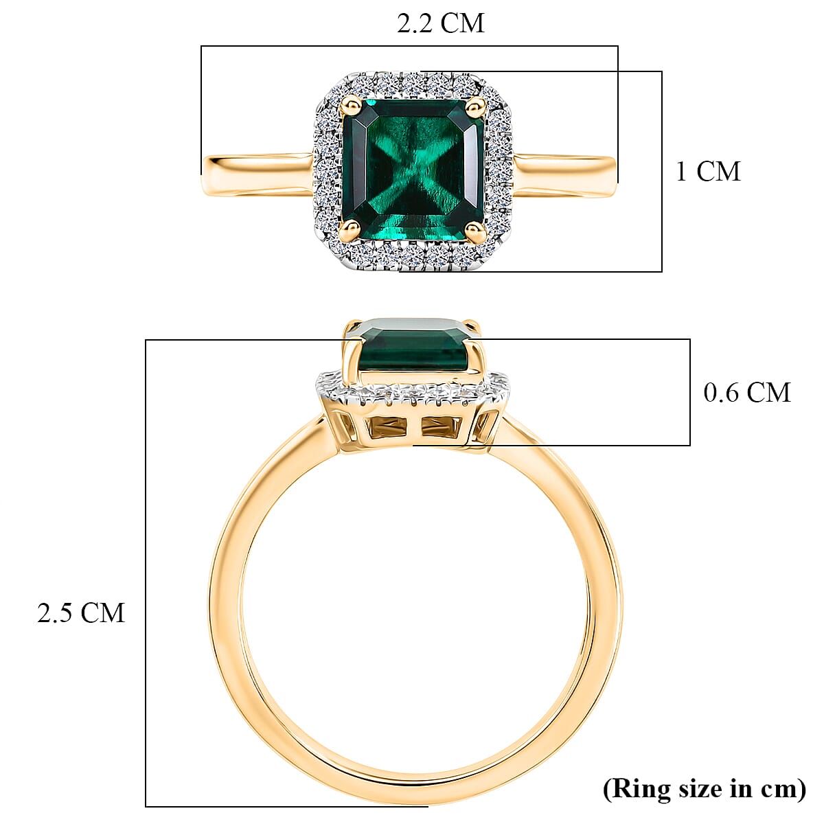 Luxuriant - Lab Grown Emerald & Lab Grown Diamond (SI-G-H) Halo Ring in 18K Vermeil Yellow Gold Plated Sterling Silver 1.60 Ct.