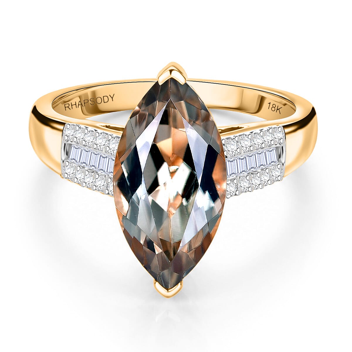 Rhapsody - 18K Yellow Gold AAAA Turkizite & White Diamond (VS-E-F) Ring 5.37 Ct, Gold Wt. 5.28 Gms