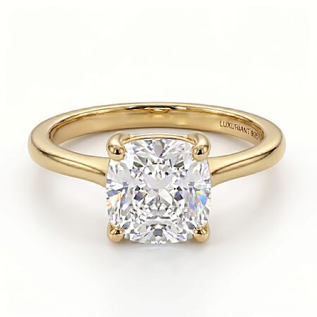 LUXURIANT 2 Ct. Lab Grown Diamond Cushion Cut Solitaire Ring in 18K Vermeil Yellow Gold Over Sterling Silver SGL Certified LUXURIANT 2 Ct. Lab Grown Diamond Cushion Cut Solitaire Ring in 18K Vermeil Yellow Gold Over Sterling Silver SGL Certified