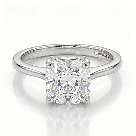 LUXURIANT 2 Ct. Lab Grown Diamond Cushion Cut Solitaire Ring in Rhodium Overlay Sterling Silver SGL Certified