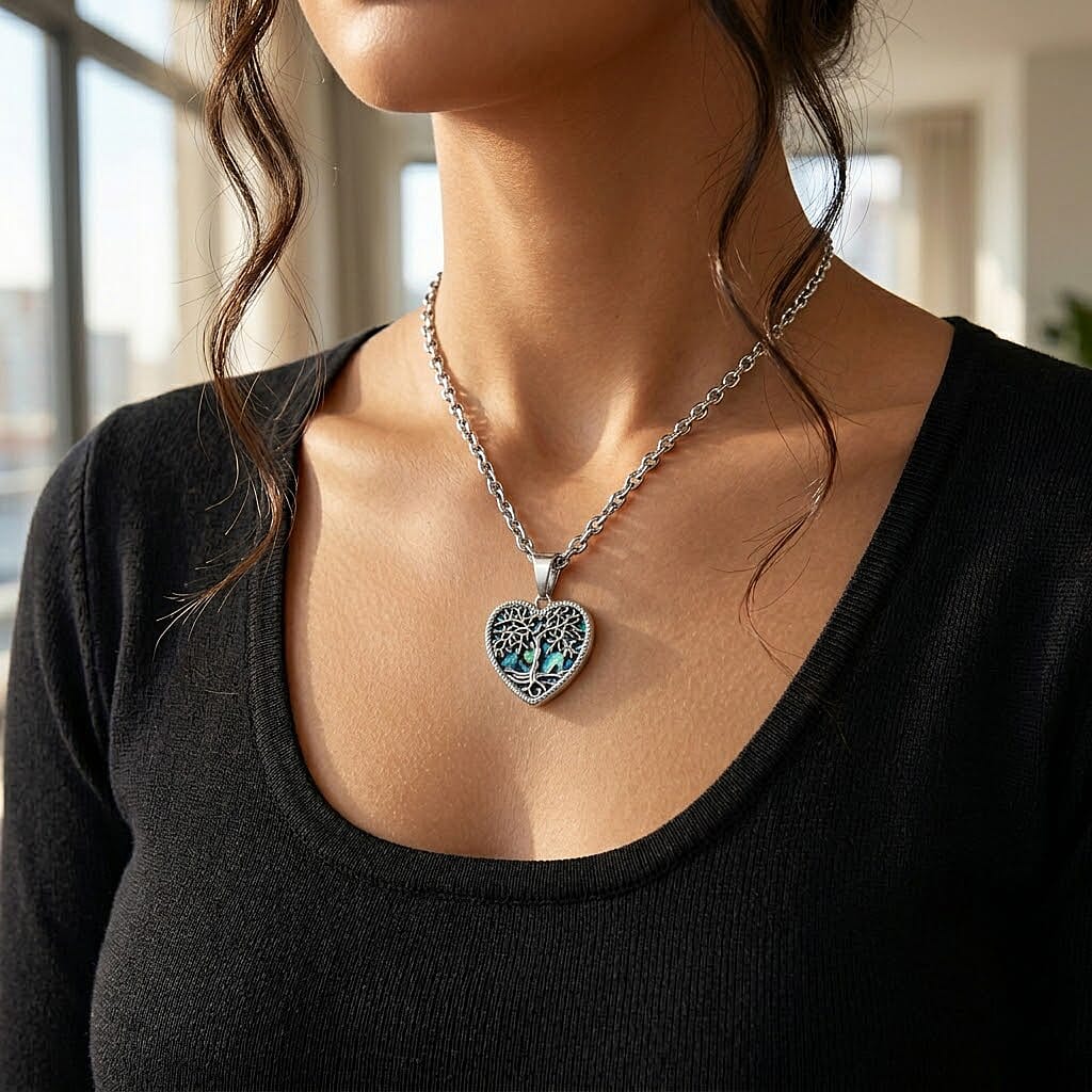 Abalone Shell Adjustable Tree of Life Heart Necklace (Size - 20-2 Ext) 25.00 Ct.