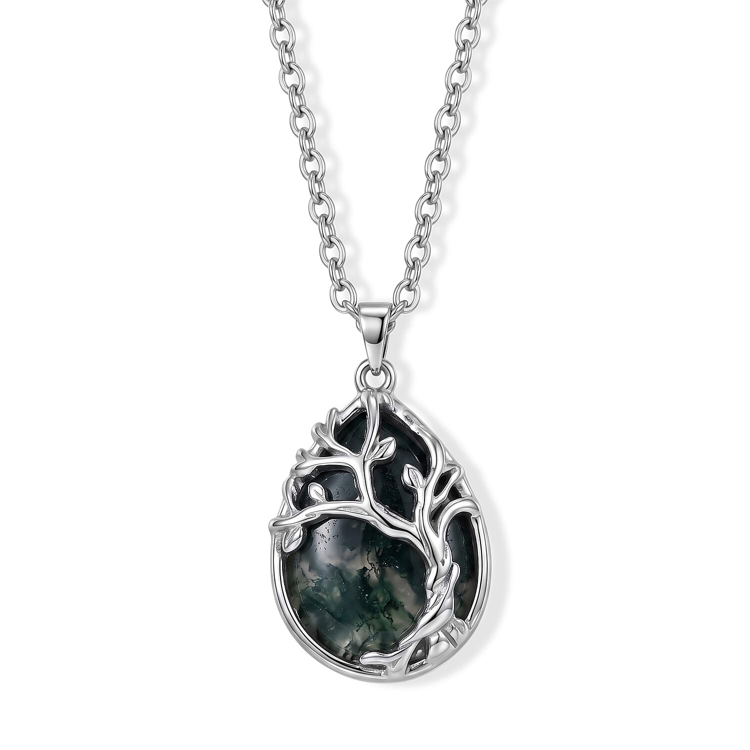 Natural Ocean Agate Tree of Life Adjustable Necklace (Size - 20-2 Ext) 25.00 Ct.