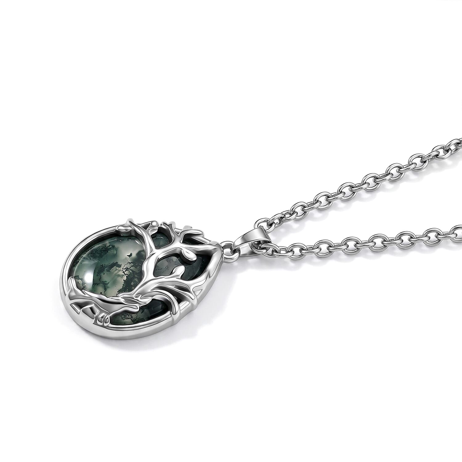 Natural Ocean Agate Tree of Life Adjustable Necklace (Size - 20-2 Ext) 25.00 Ct.