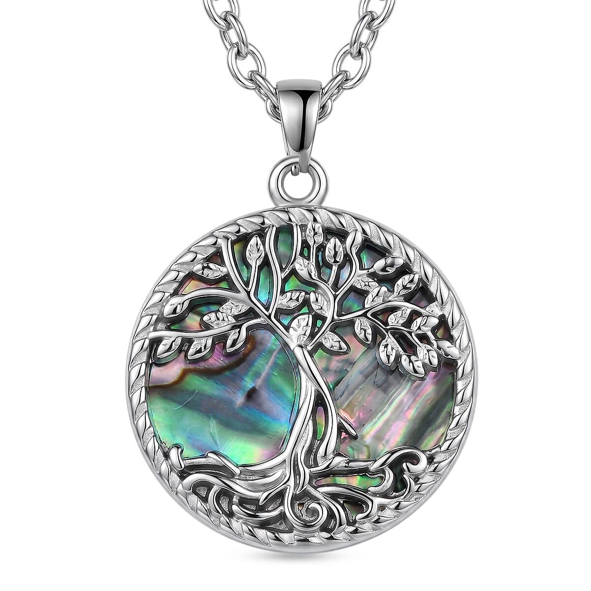 Abalone Shell Adjustable Tree of Life Necklace (Size - 20-2 Ext) 27.00 Ct.