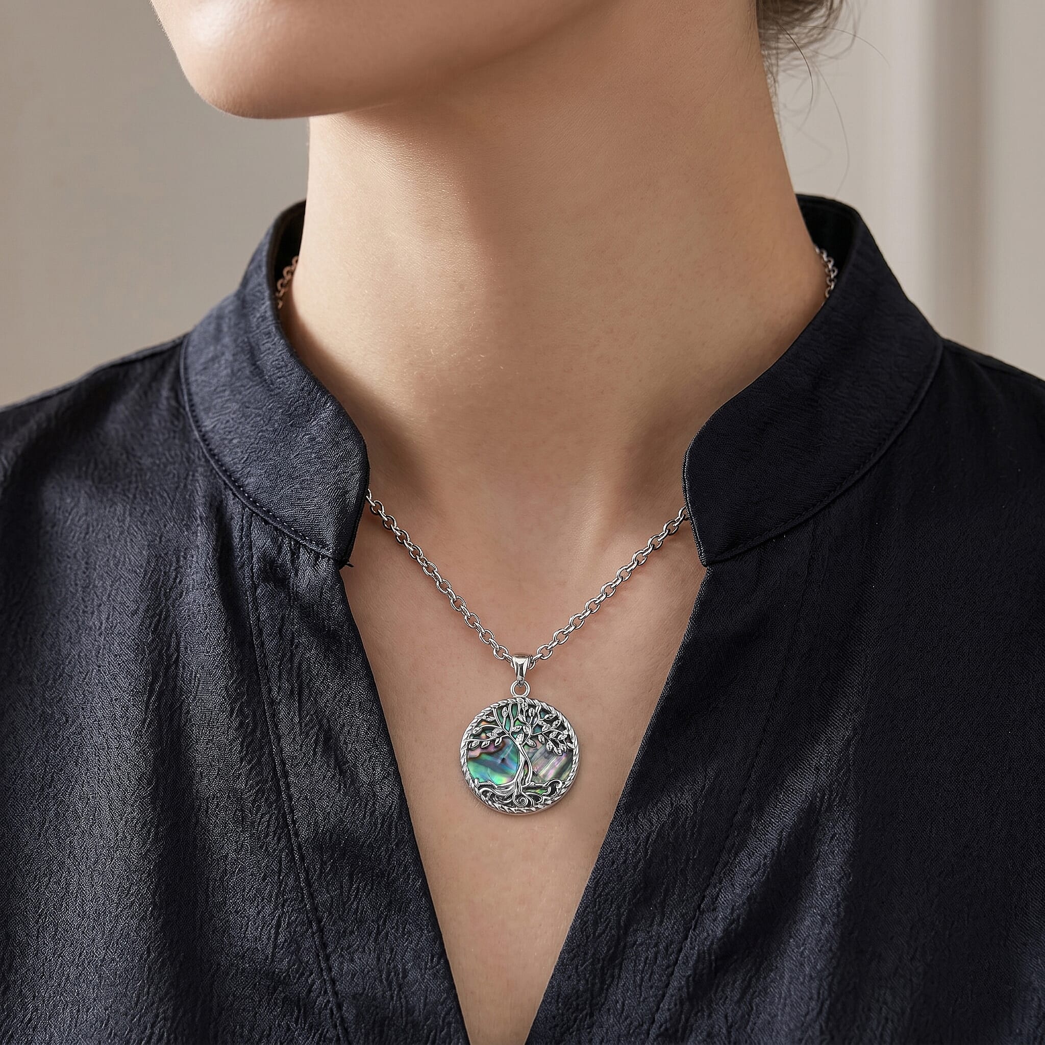 Abalone Shell Adjustable Tree of Life Necklace (Size - 20-2 Ext) 27.00 Ct.