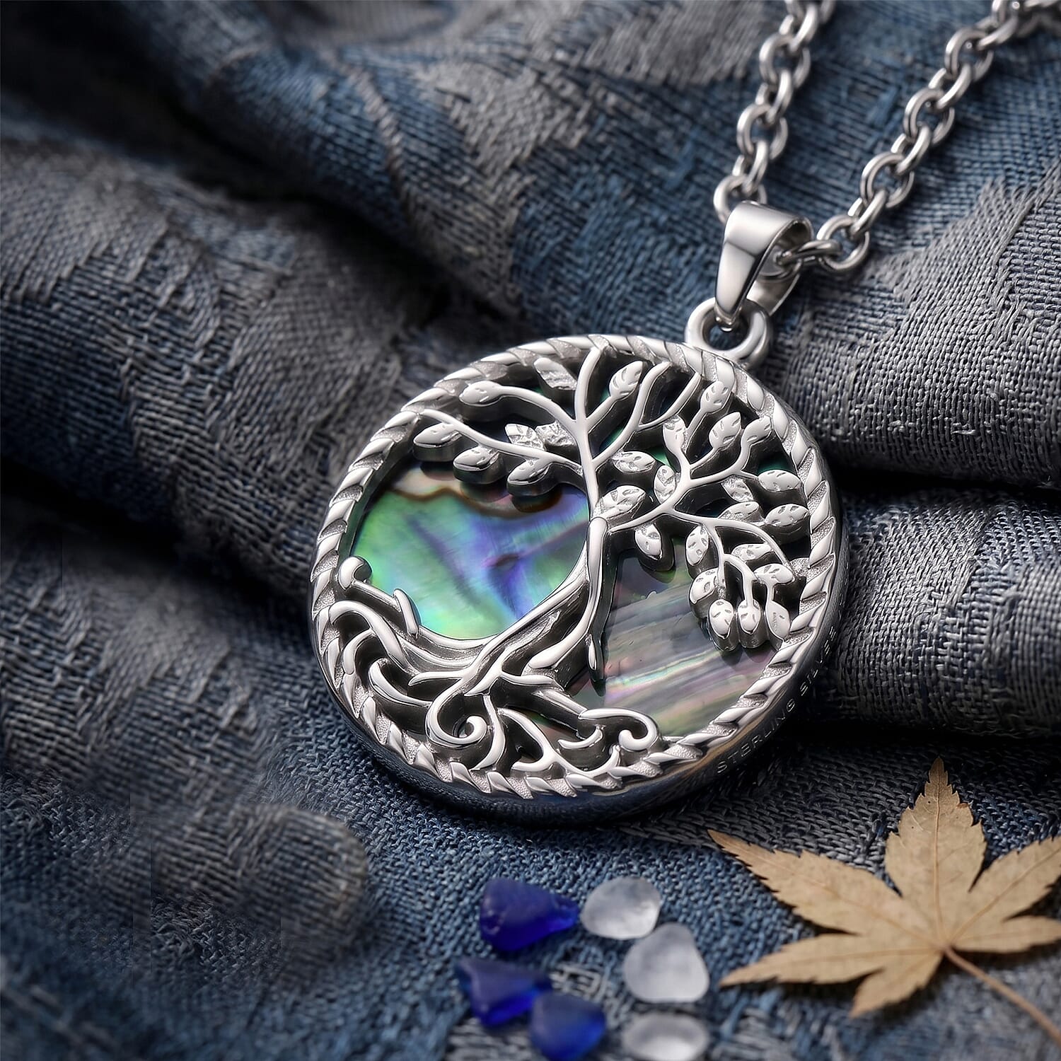 Abalone Shell Adjustable Tree of Life Necklace (Size - 20-2 Ext) 27.00 Ct.