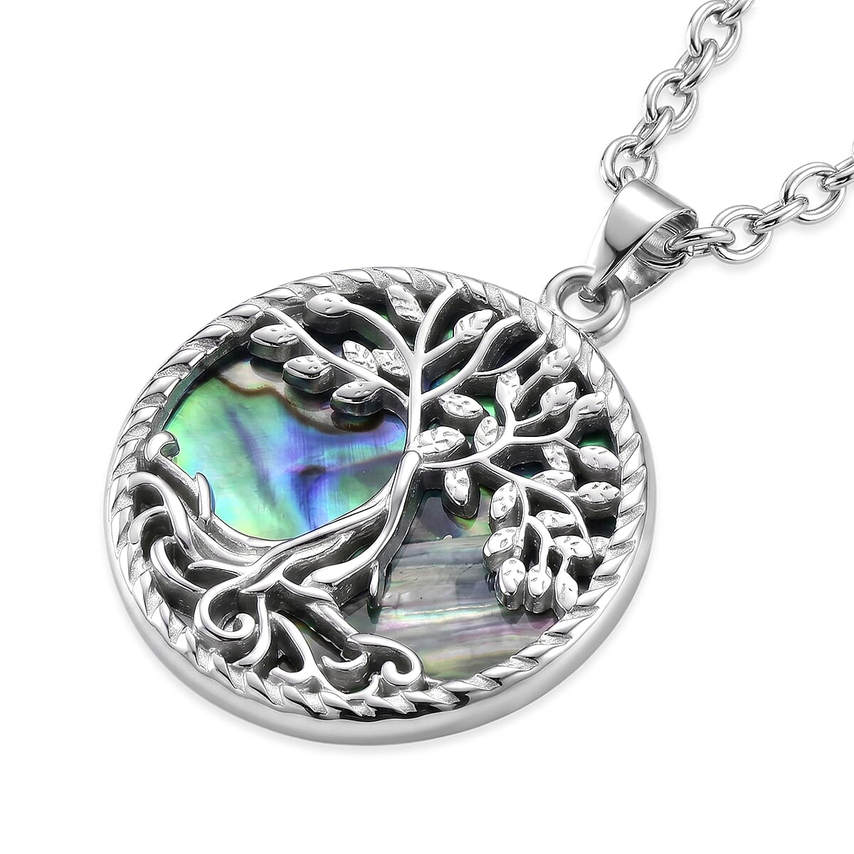 Abalone Shell Adjustable Tree of Life Necklace (Size - 20-2 Ext) 27.00 Ct.