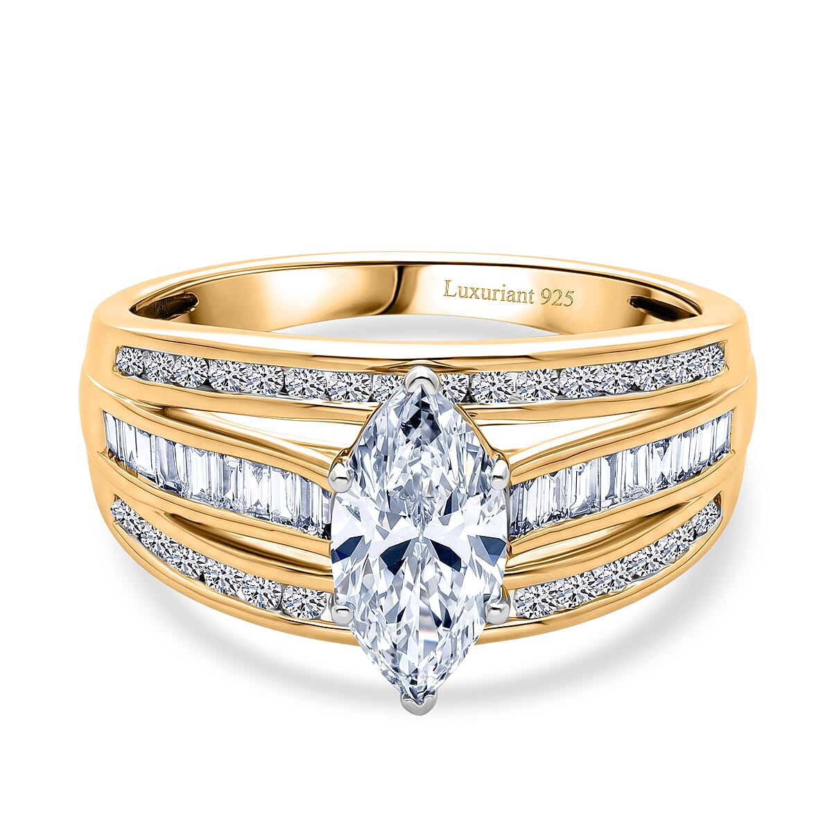 Luxuriant - SGL Certified Lab Grown Diamond (SI-G-H) Ring in 18K Vermeil Yellow Gold Plated Sterling Silver 2.24 Ct.