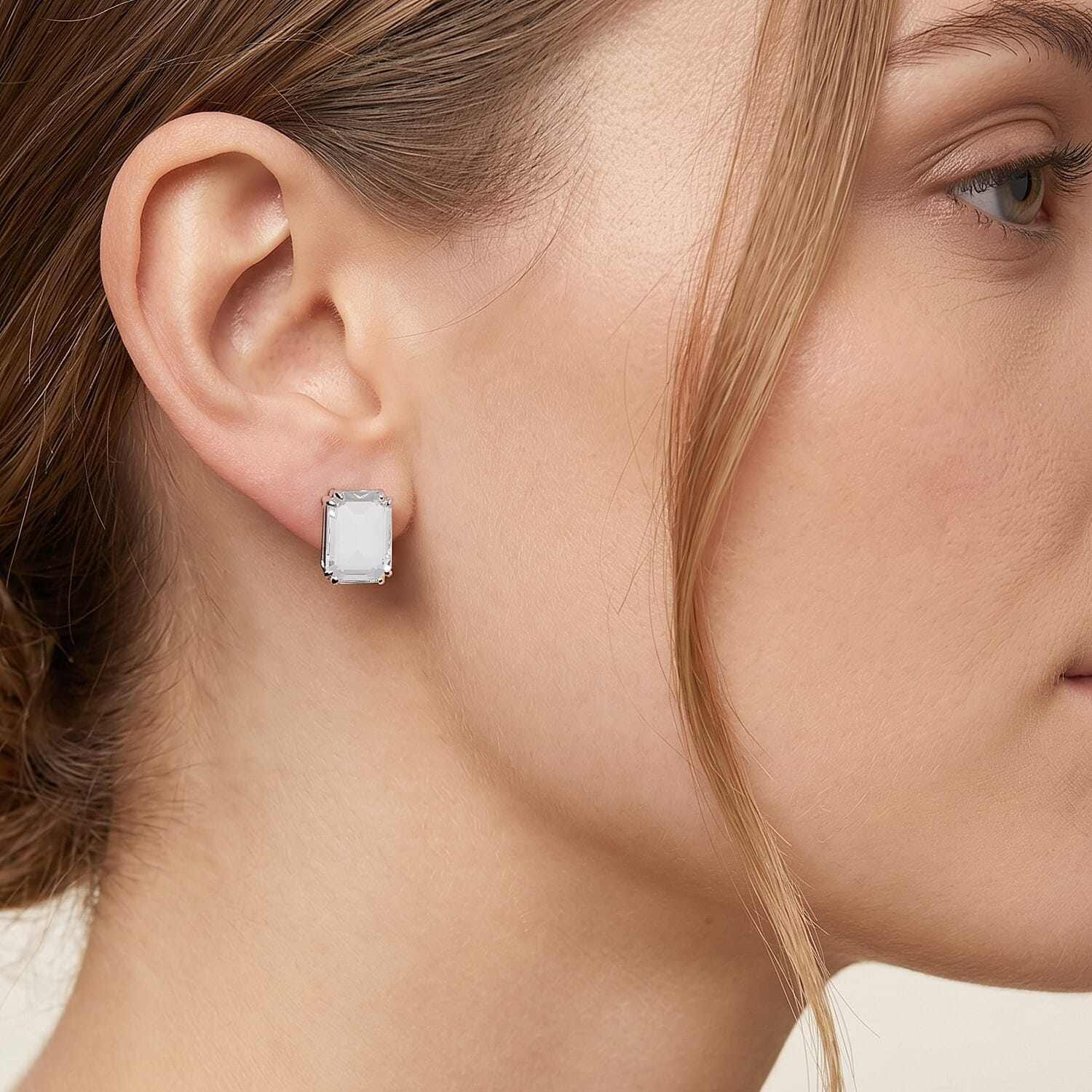 White Crystal Stud Earring with Push Back