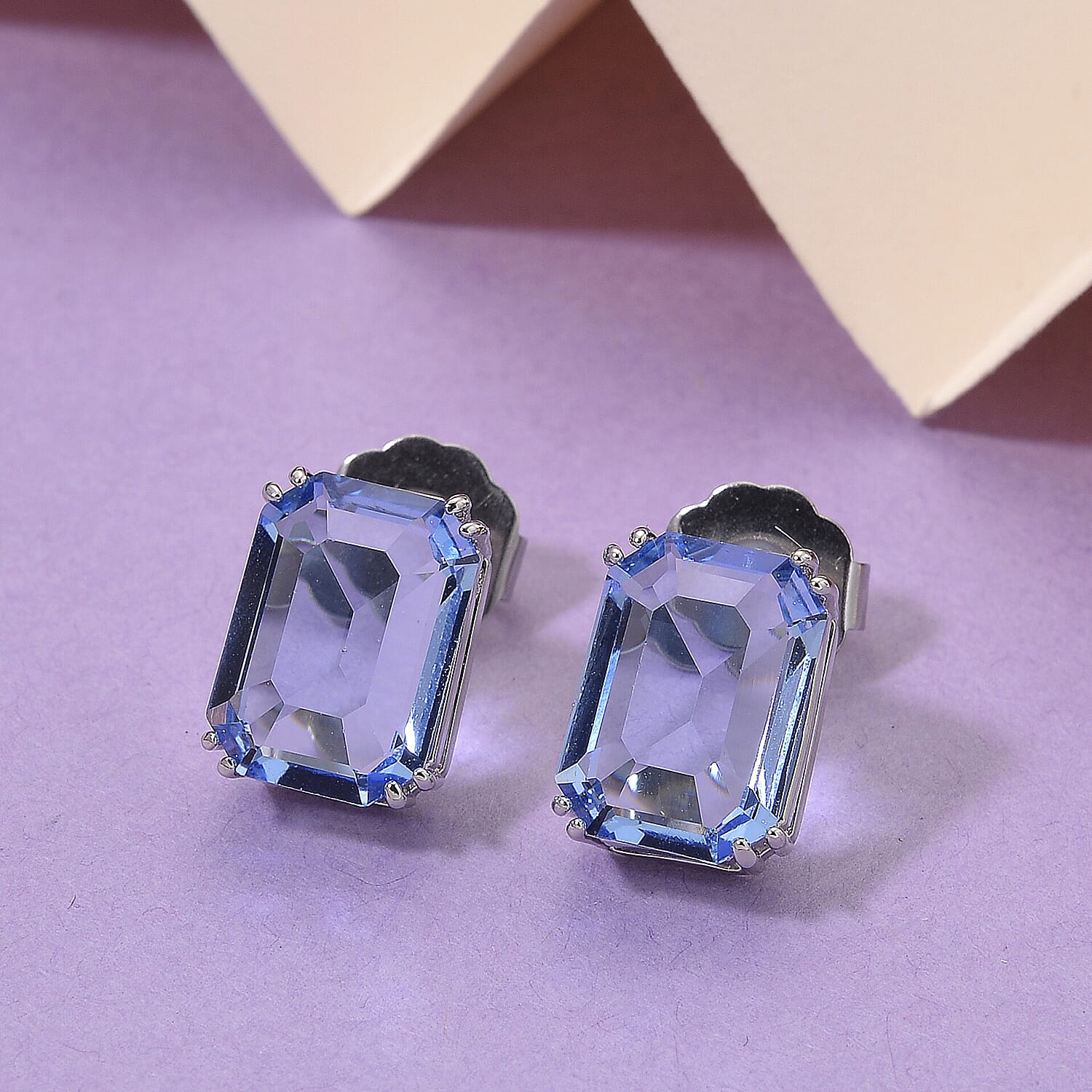 Blue Crystal Stud Earring with Push Back
