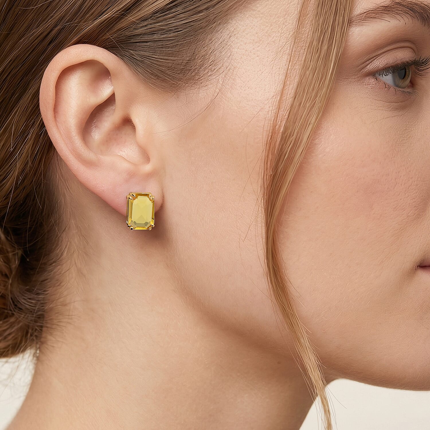 Yellow Crystal Stud Earring with Push Back