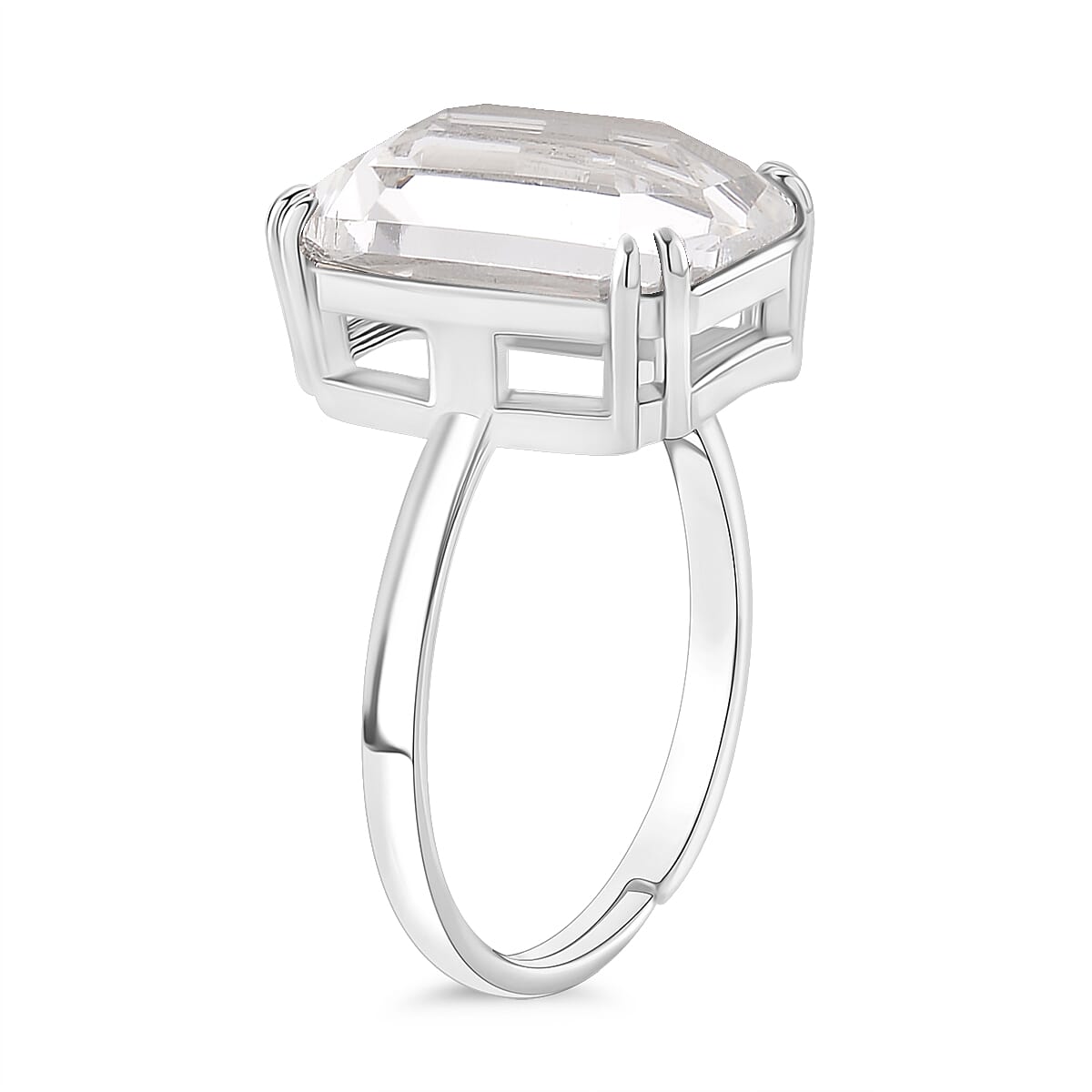 White Crystal Adjustable Ring (Size - L to N) in Silver Tone