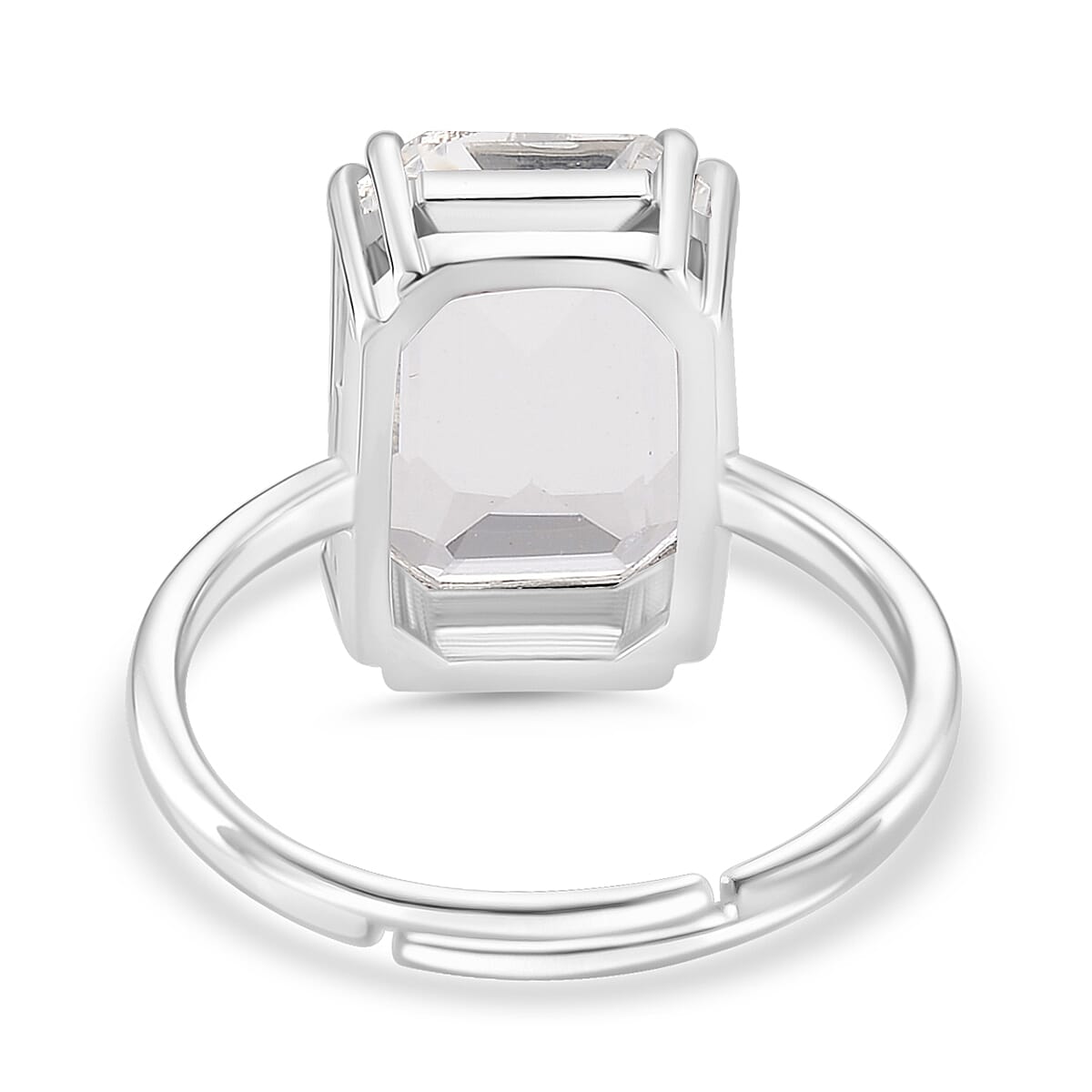 White Crystal Adjustable Ring (Size - L to N) in Silver Tone
