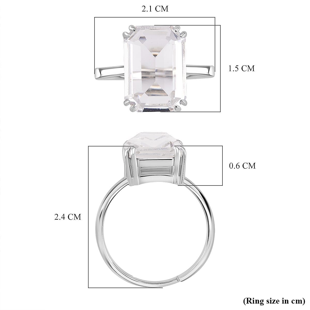 White Crystal Adjustable Ring (Size - L to N) in Silver Tone