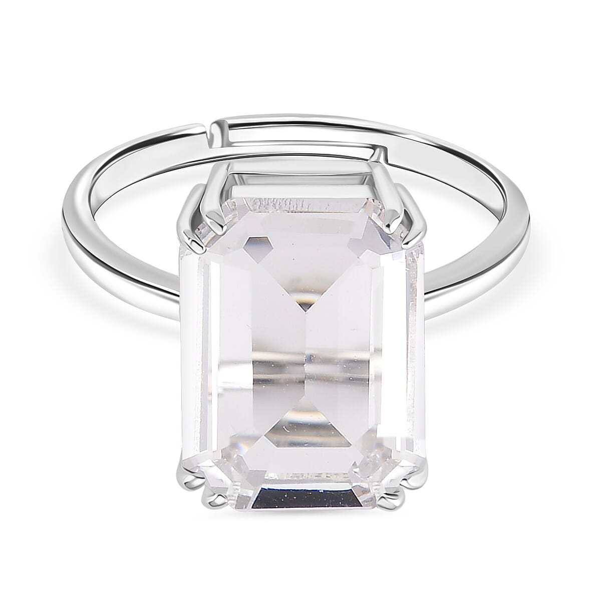 White Crystal Adjustable Ring (Size - O to R) in Silver Tone